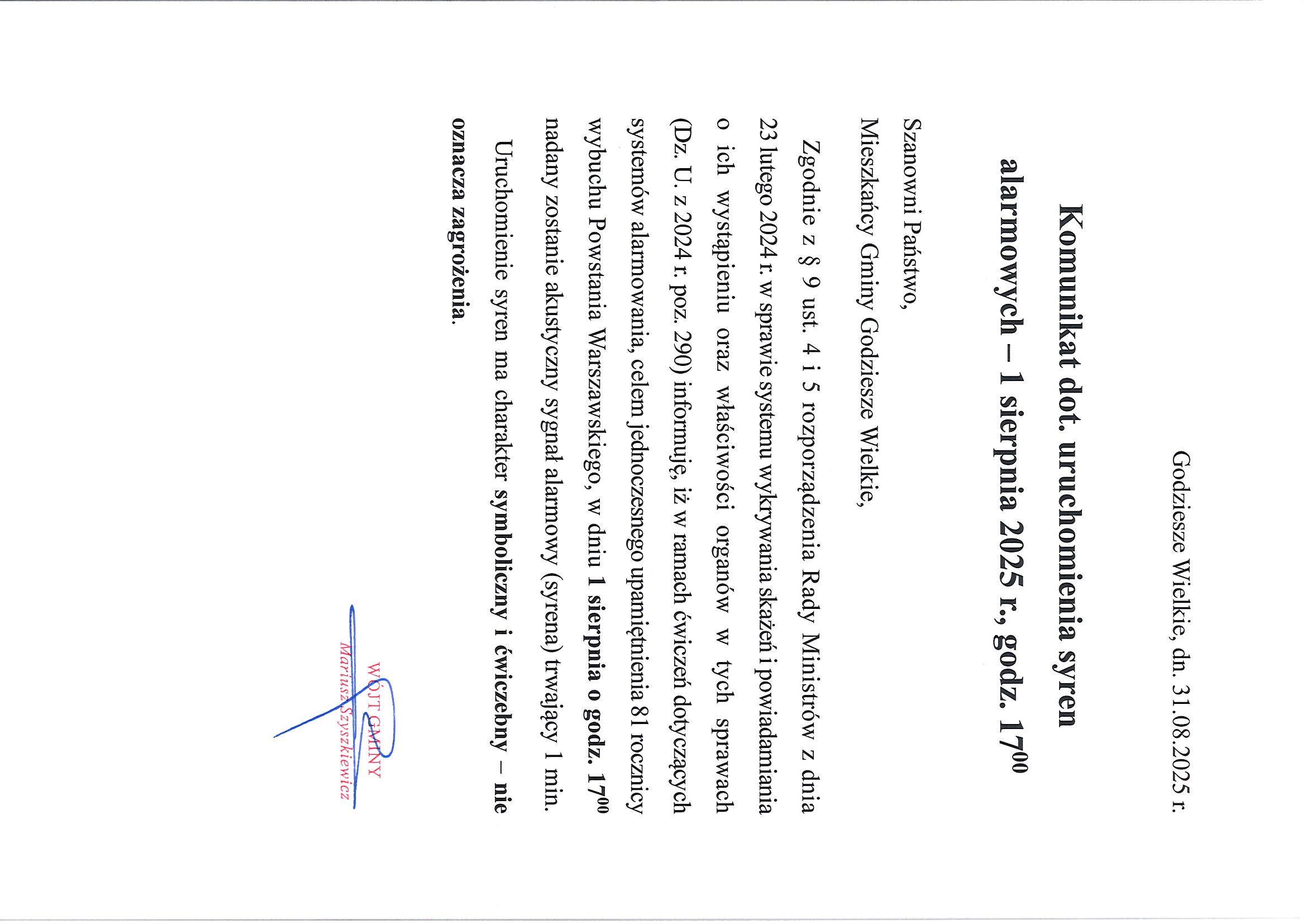 Komunikat 01.08.2025