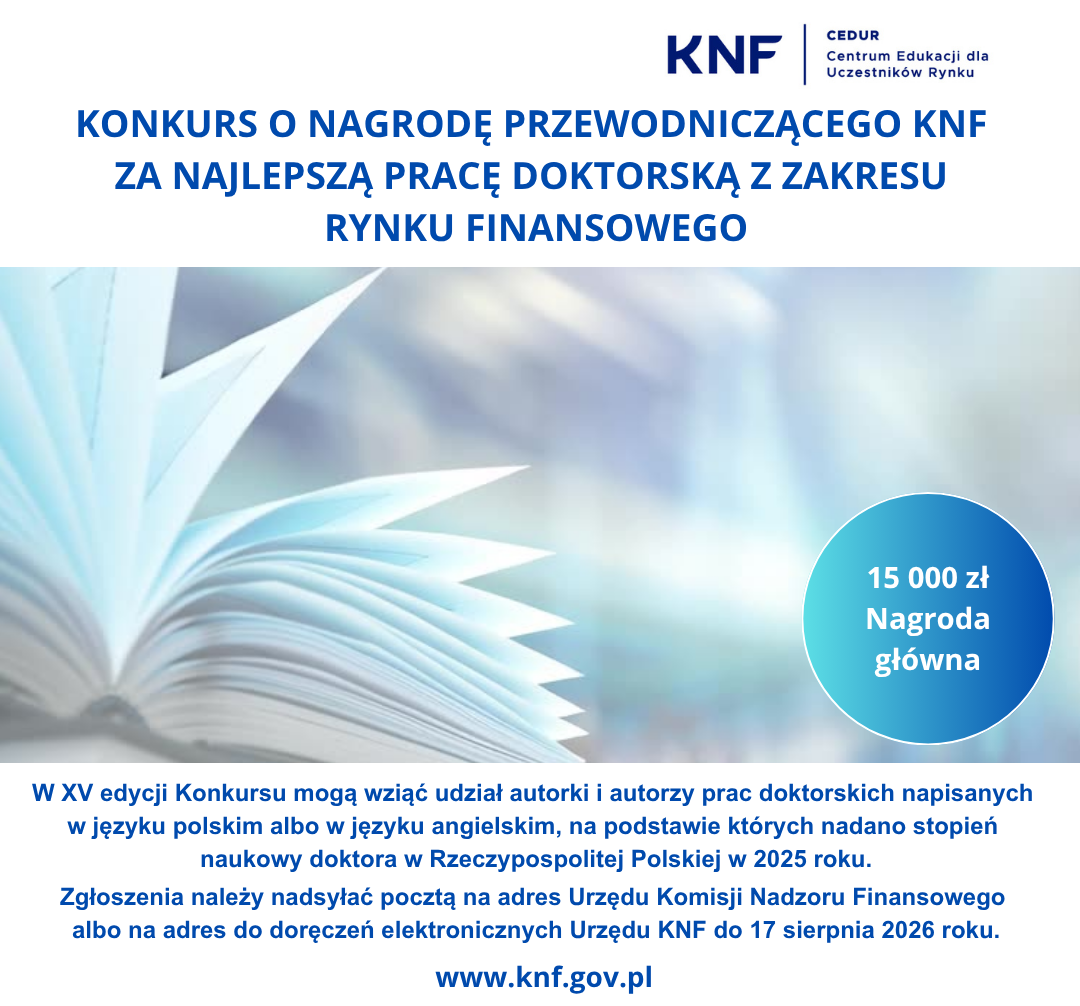 Grafika informacyjna XV edycji Konkursu o Nagrodę Przewodniczącego KNF
