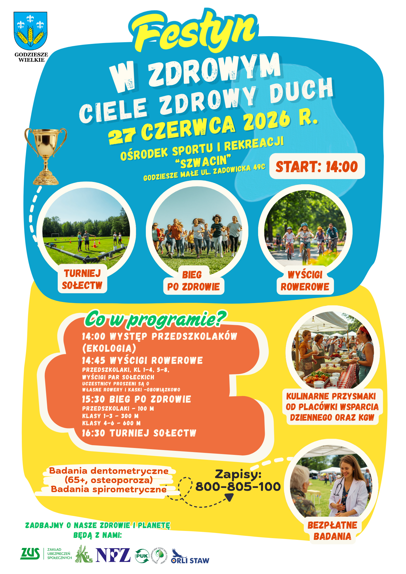 Blue Yellow Playful Summer Sports Camp Flyer Plakat A3 w pionie2